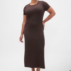 Chic Casual Women’s GAP Brown Cotton-Modal Blend Modern Rib Maxi T-Shirt Dress
